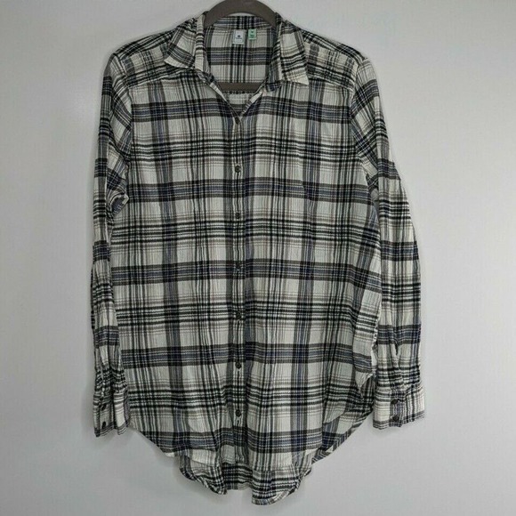 Susina Womens M Gray Blue Plaid Pleated Long Sleeve Button Up Shirt - Picture 1 of 9